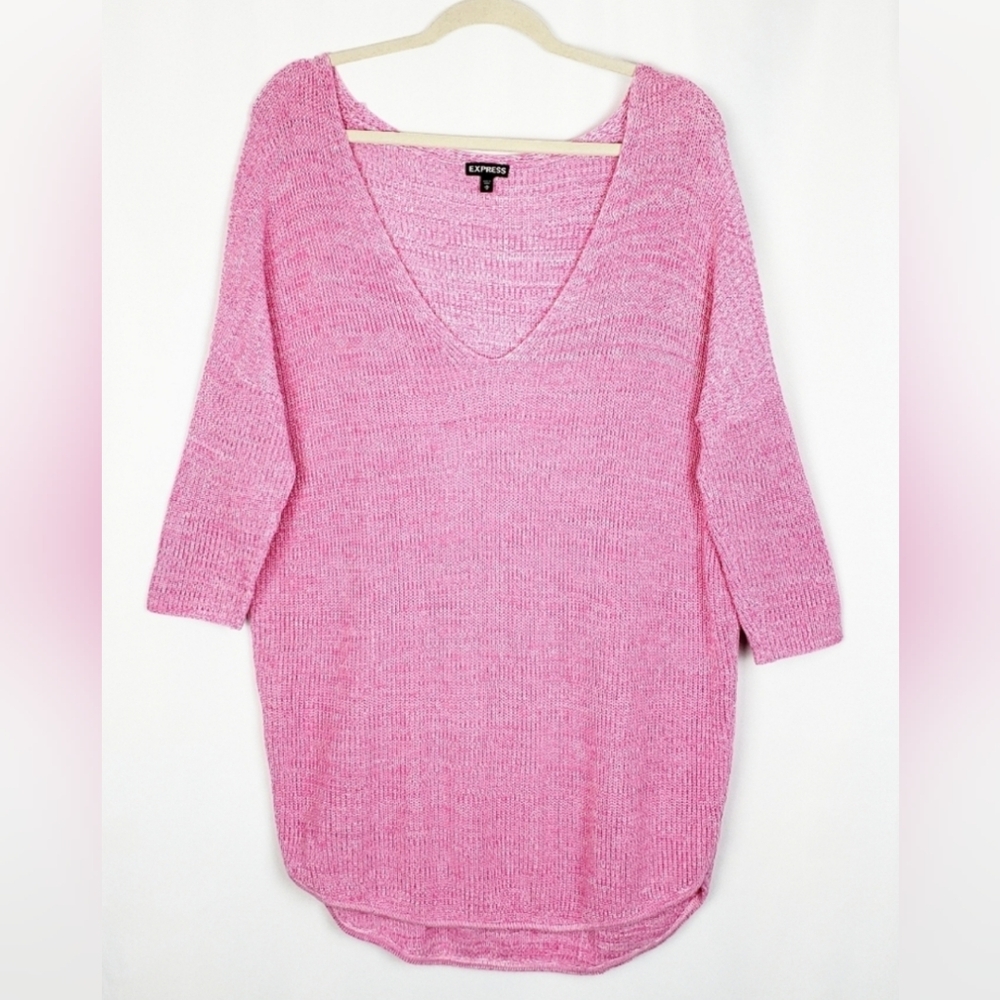 Express V-Neck hi lo marled sweater